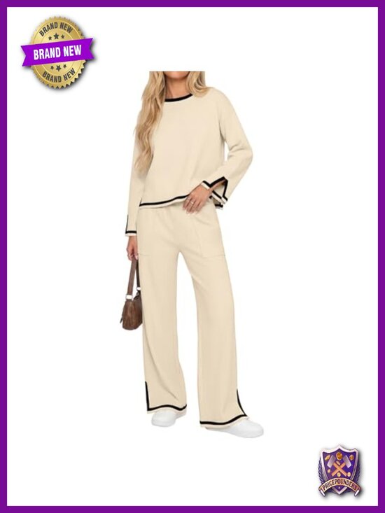 Other - Womens 2 Piece Viscose Nylon Sweater Knit Lounge Set Wide Leg Pants